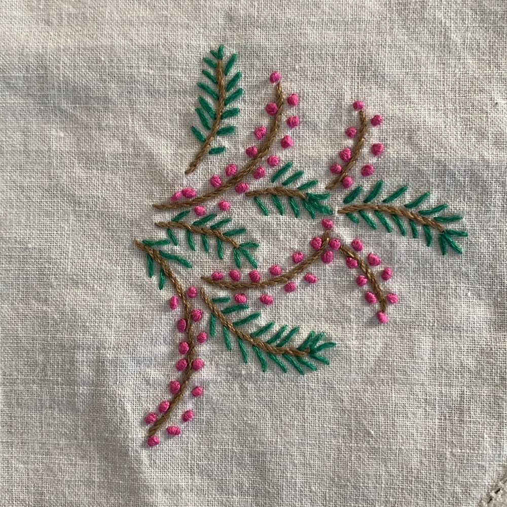 Vintage European hand embroidered doilie dresser scarf